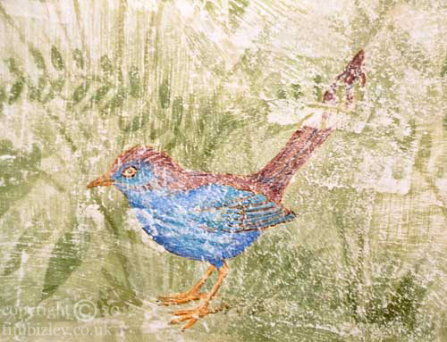 faux fresco mural detail of bird