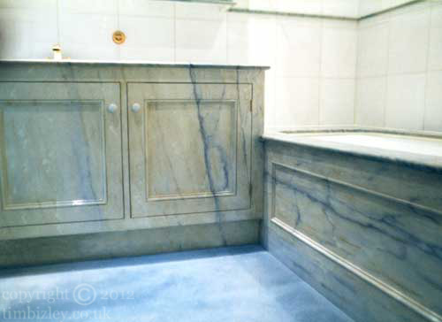 Blue Macauba faux marbling in bathroom