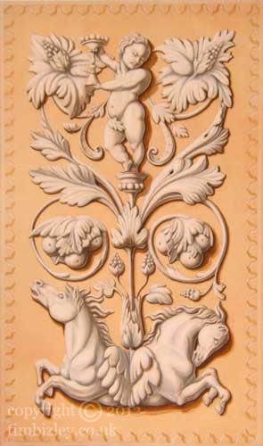 cherubs and accanthus leaves painted architectural plaster relief
