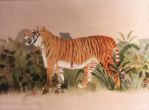 stencilled frieze of tiger in jungle mural London U.K.