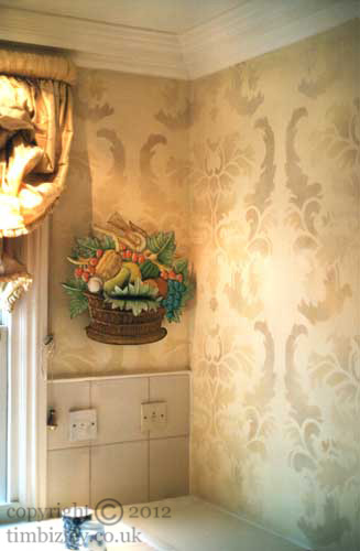 restoration of bold gold floral wall stencil work