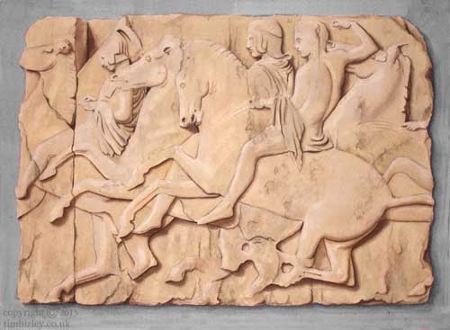 preparatory sketch for carved relief mural of horses and riders from parthenon frieze