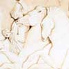 painting of Parthenon frieze horses and riders in grisaille